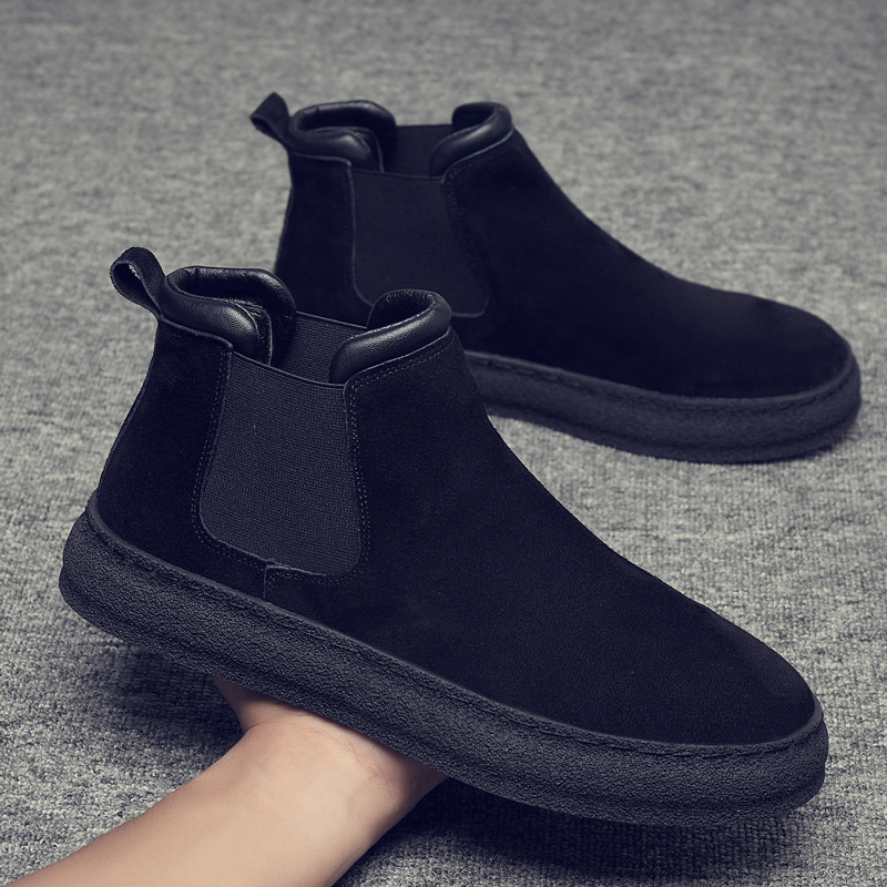 Chelsea boots men's spring British versatile black casual Martin boots men's waterproof non-slip mid-top workwear short boots