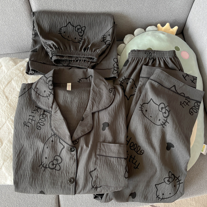 Japonés helloKitty nube de algodón puro pijamas de pareja verano de manga corta para mujer servicio a domicilio de tres piezas para hombre