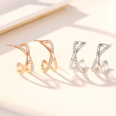 微鑲幾何交織交叉耳釘925銀韓版字母X耳飾品女ins小眾設計冷淡風