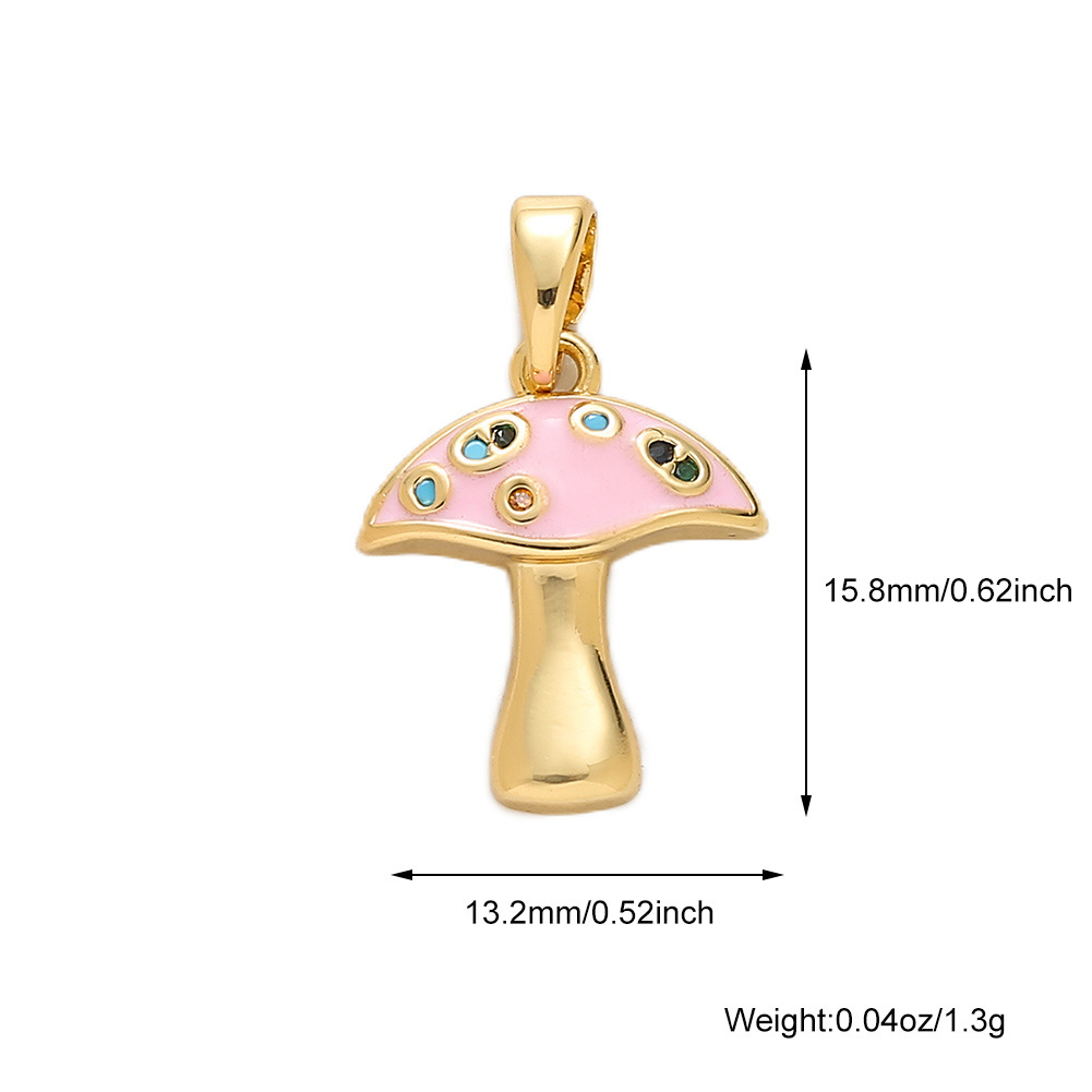 2g Weight 1 Piece Copper Zircon 18K Real Gold Plated Mushroom Polished Pendant Necklace