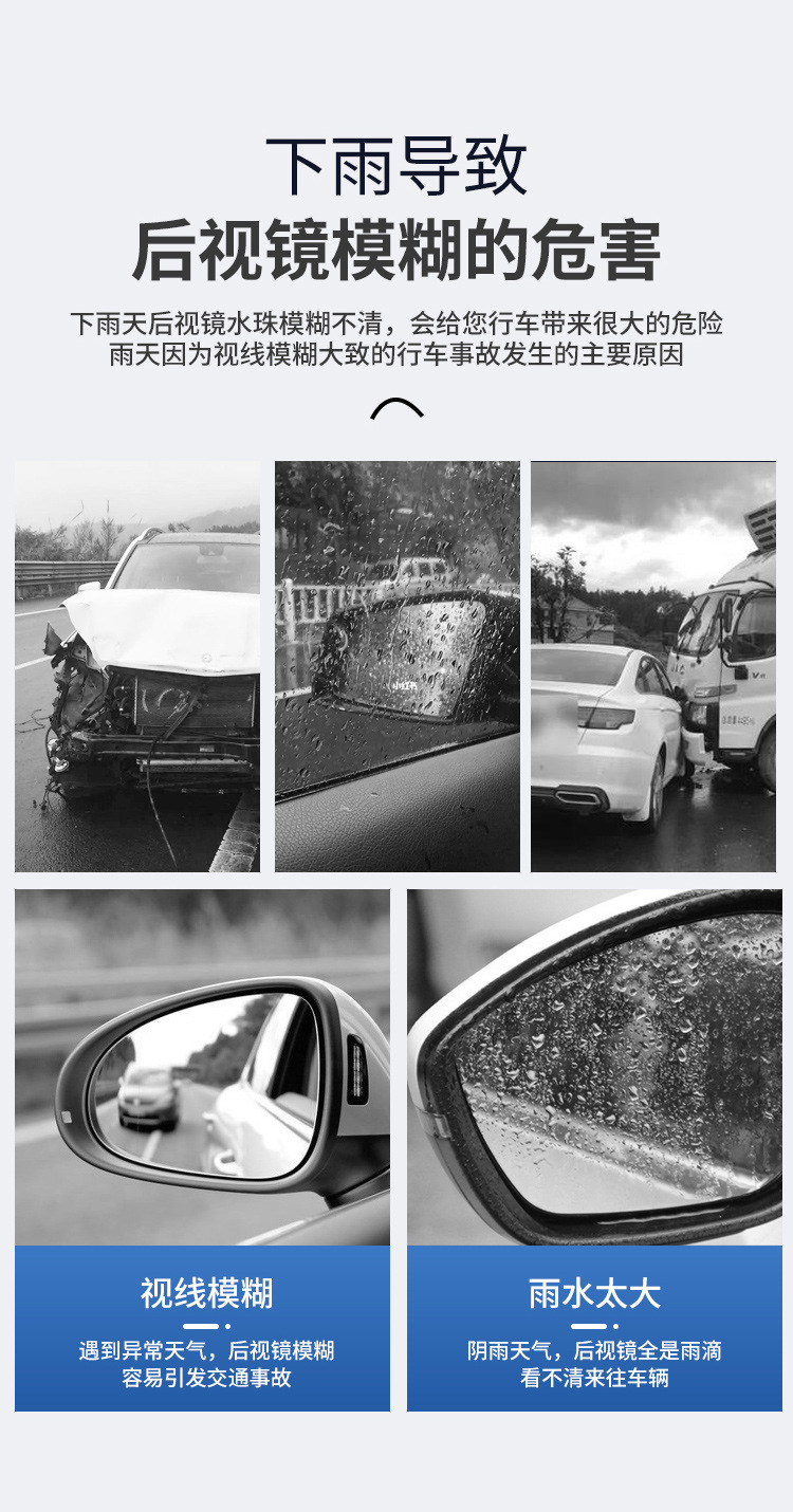 Car Rearview Mirror Rain Eyebrow Blind Spot Mirror Integrated Reversing Auxiliary Reflector Accessories Black Pair Rr12Qa Type