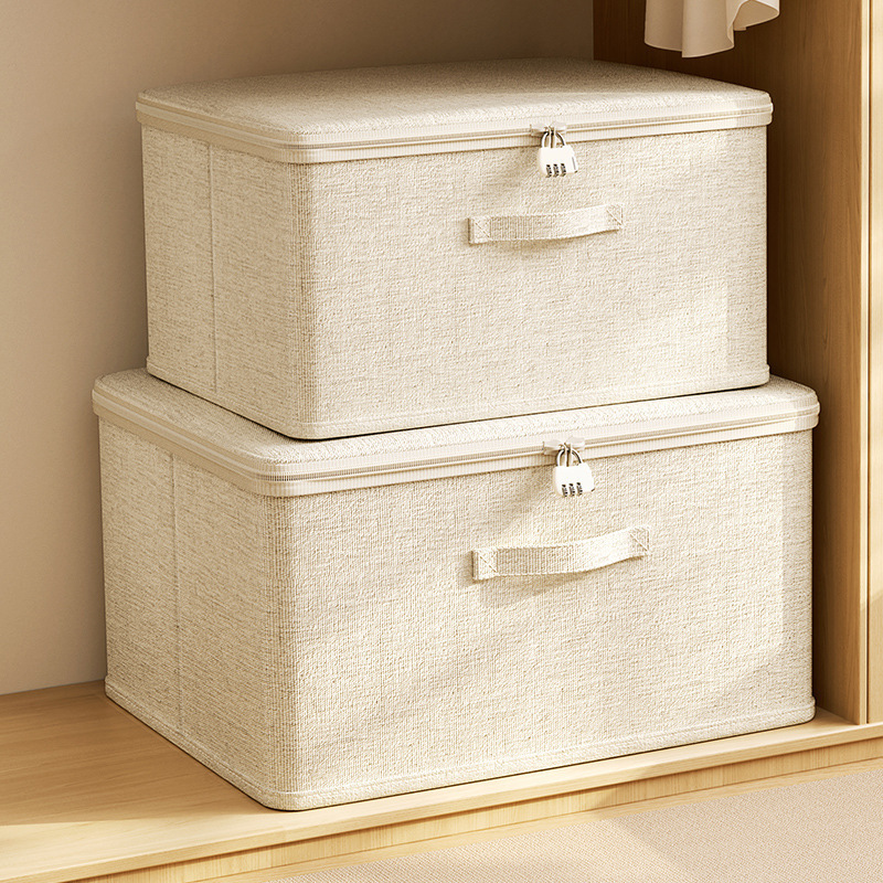Organizing Box for Home Storage, Cotton and Linen Art, Tianshan Foldable Clothing Storage Box with Basket and Combination Lock