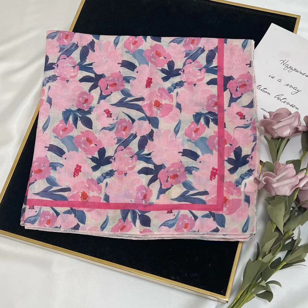 60g Weight Kerchief Classification Daily Occasion cotton and linen Material Flower Pattern Summer Season Women's Gender IG Style Style Women's IG Style Flower Cotton And Linen Kerchief 49