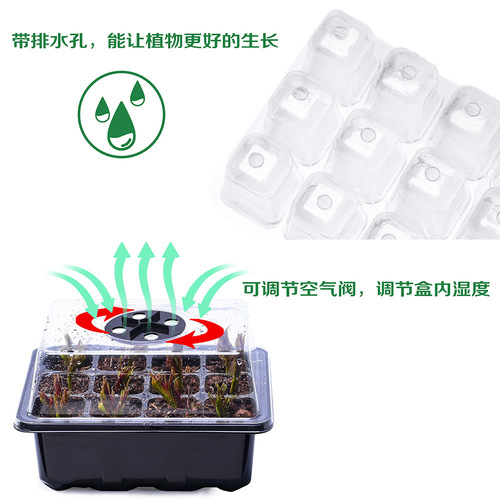 Cross-border 24-hole seedling tray, breathable covered succulent seed germination pot, 12-grid sowing seedling box, seedling pot