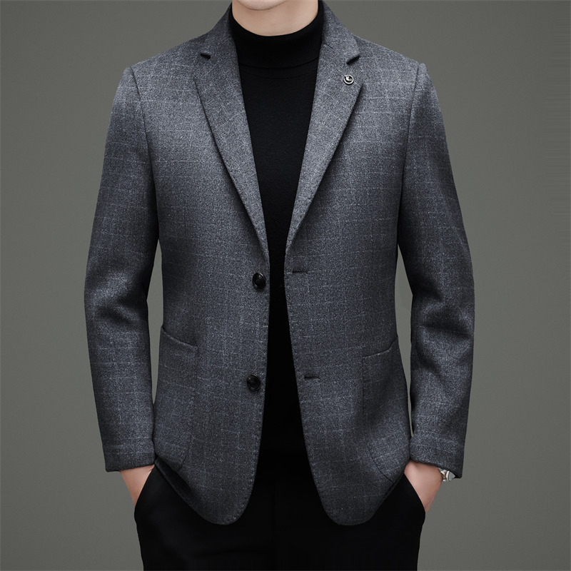 2025商务休闲羊毛西服男短毛呢大衣时尚秋冬双面呢西装领羊毛外套