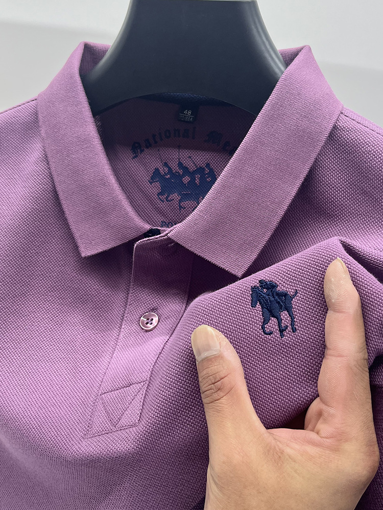 Polo nuevo para hombre 2024, camiseta de algodón puro bordada de alta gama, manga corta con cuello, estilo casual de negocios, media manga para hombre