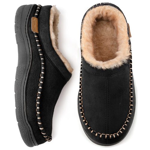 Men's Slip-On Soft Heel Slippers for Indoor and Outdoor Warm Plush Comfortly Padded Wide Deer Fur Non-Slip Home Shoes