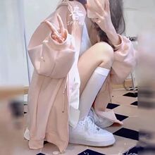 bm浅粉色卫衣女外套春秋季2025新款连帽拉链卫衣慵懒开衫薄款上衣