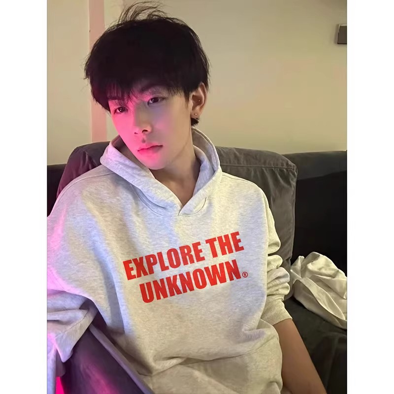 Men's Heavyweight Hooded Sweatshirt Grey Cotton Autumn Style_voghion.com