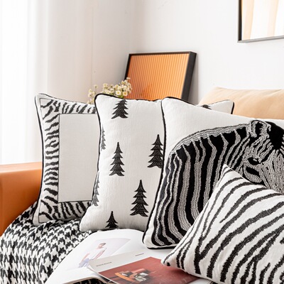 亚马逊新款北欧ins风豹纹抱枕套 森女系斑马雪尼尔靠枕床头靠垫