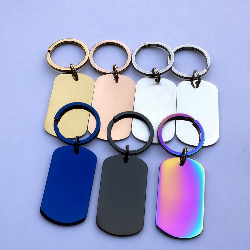 Cross-border source stainless steel rectangular keychain blank keychain laser engraved pendant