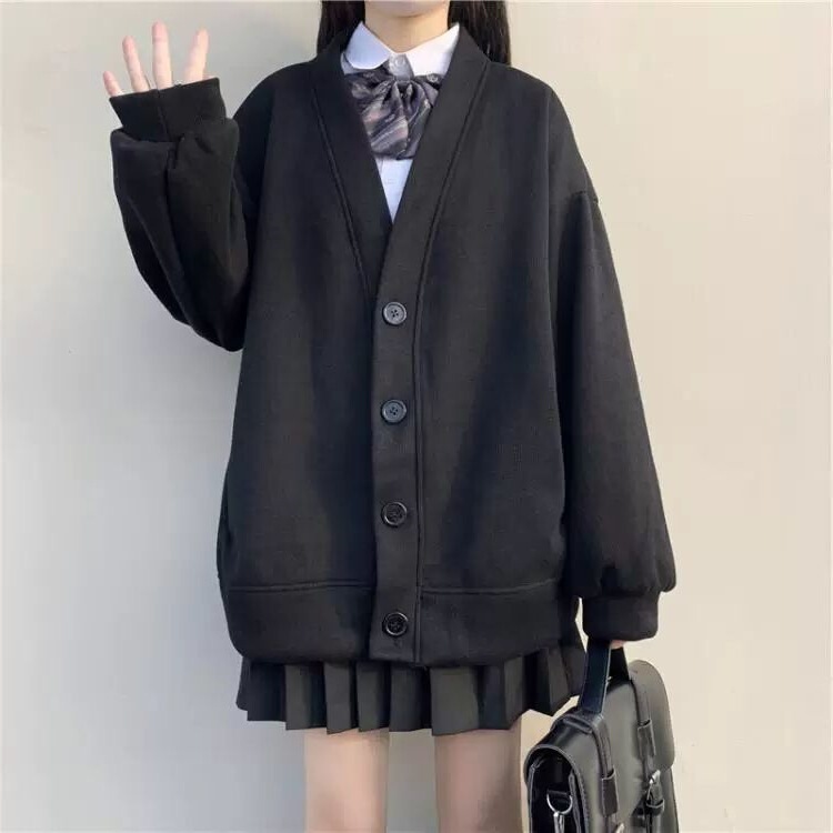 Japanese-Style Cardigan Sweatshirt for Women, New Autumn and Winter Versatile Loose Fit Soft Girl Button-Up Jacket, College Style Best Friend Outfit