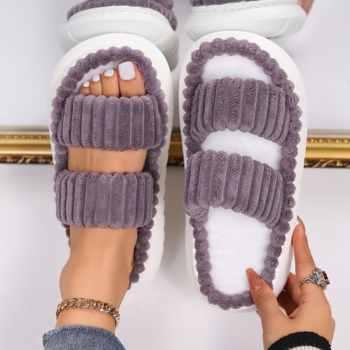 Stylish Double Strap Platform Slippers Soft Open Toe