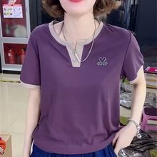 短袖Ｔ恤女夏季2024新款韩版中年妈妈装减龄洋气拼色时尚女士上衣