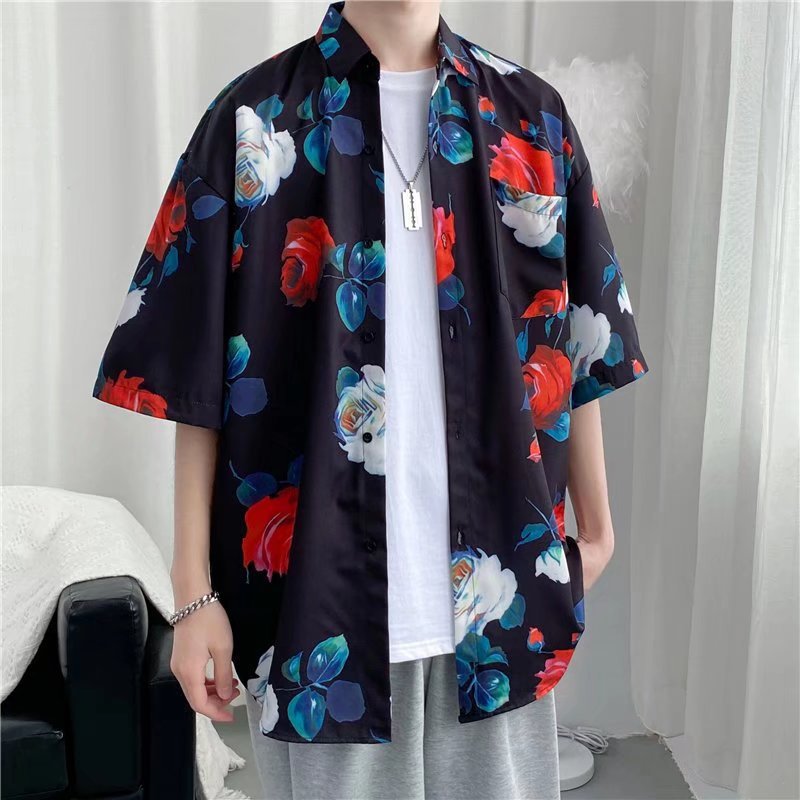 Hong Kong estilo Retro Vintage floral camisa manga corta Estilo Hawaiano tailandés diseño Ruan guapo camisa suelta para hombres y mujeres