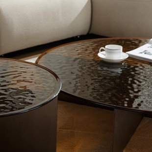 Hot-Melted Glass Coffee Table, Hot-Melted Tempered Glass Water Ripple Coffee Table, Stainless Steel Base, Hot-Melted Glass Decoration Customization