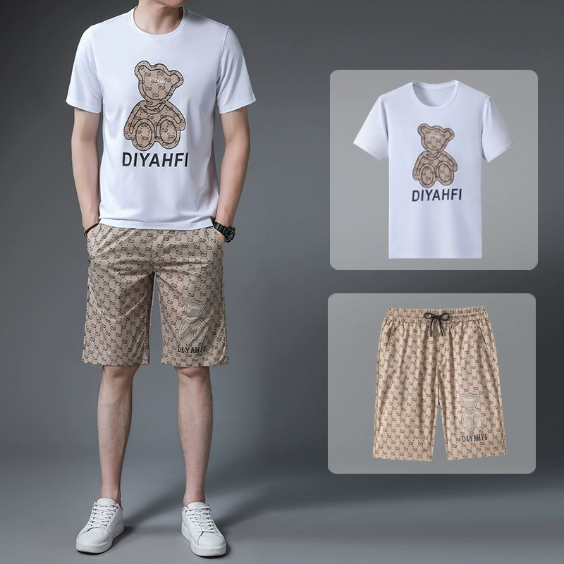 Мужской спортивный костюм мужские летние шорты из двух частей Мужская футболка с короткими рукавами Спортивная одежда повседневные брюки свободный костюм