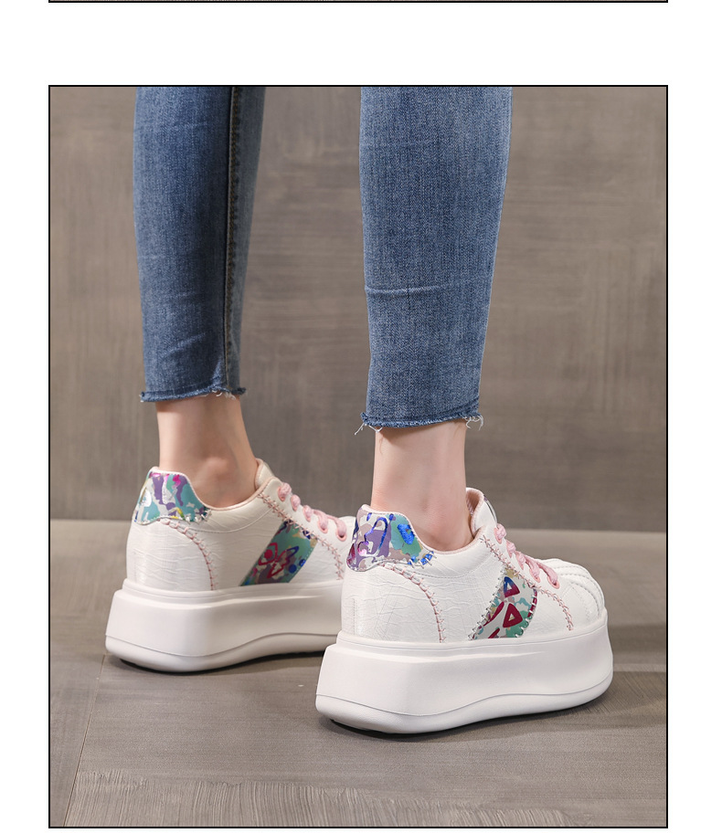 Giày sneaker nữ đế dày tăng chiều cao phong cách thể thao — Trắng hồng chi tiết 13