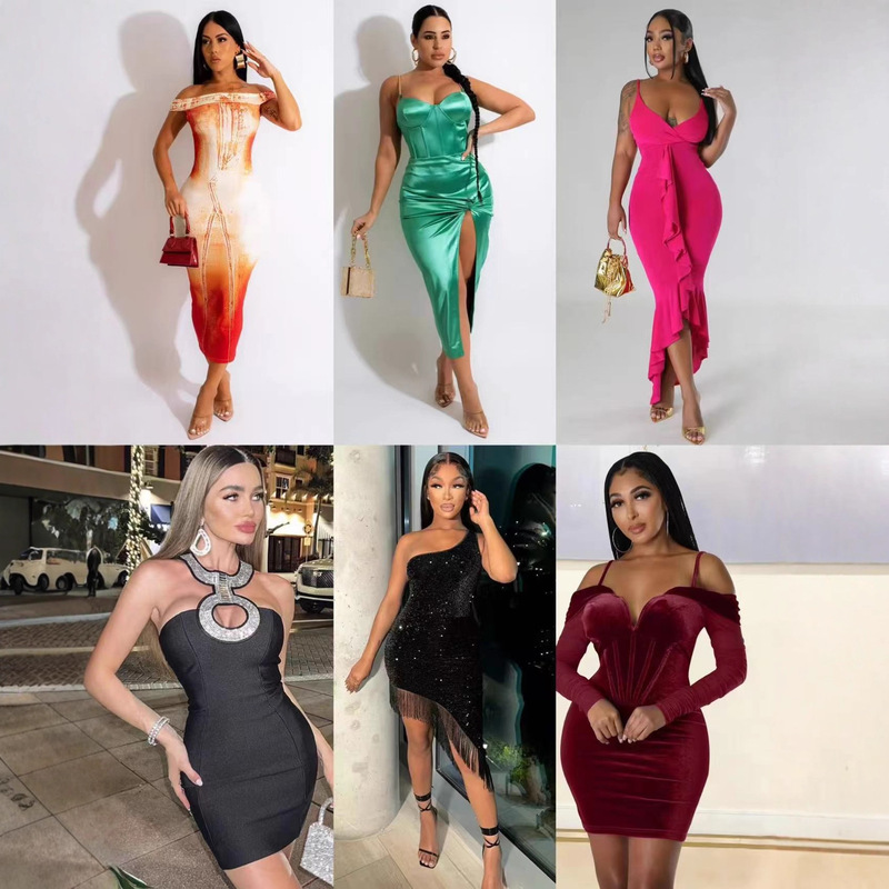 European and American Cross-Border Shein New Women's Fashion Sexy Elegant Sleeveless Party Hip Bandage Dress Romwe