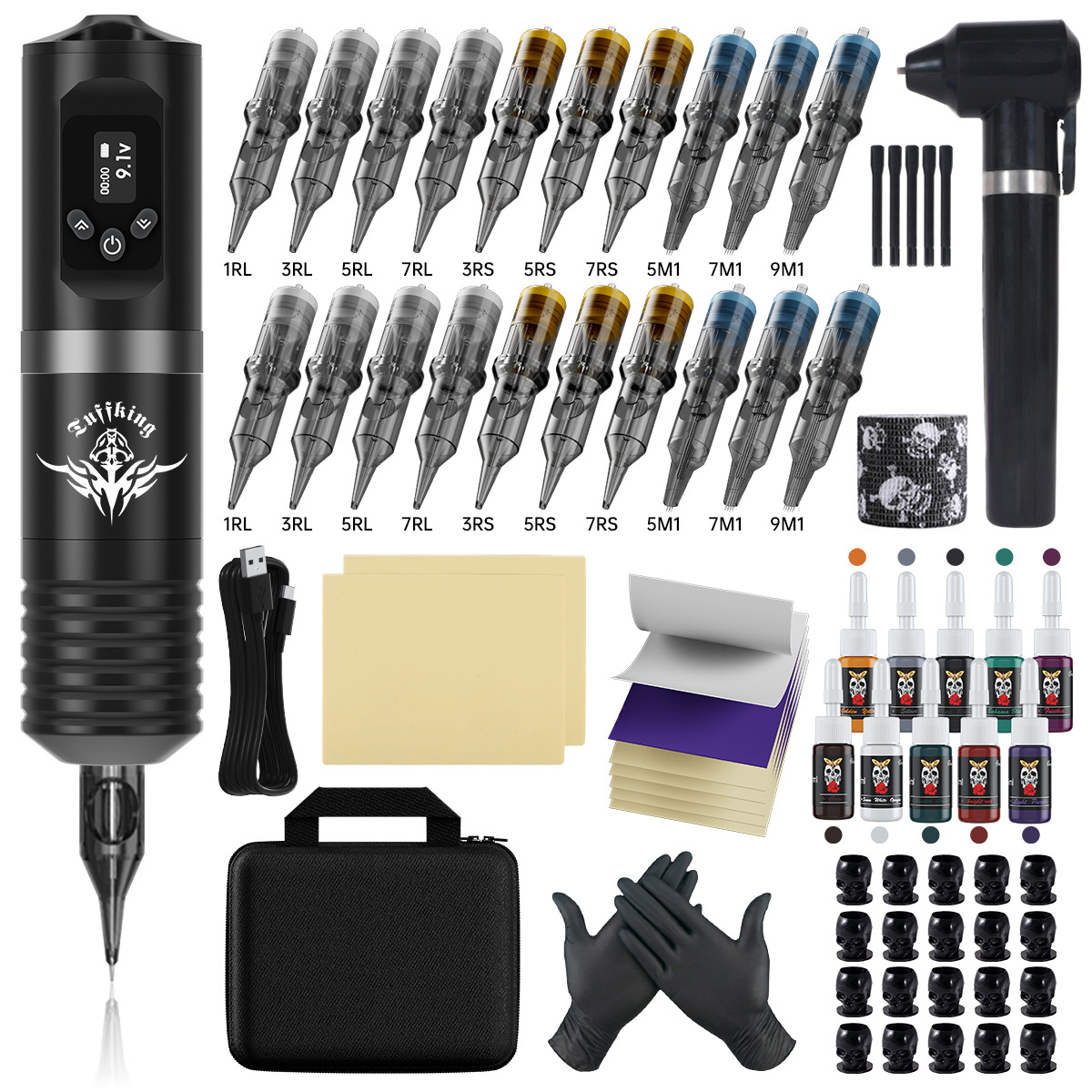 Tuffking set de tatuaje inalámbrico pluma máquina de tatuaje 20 líneas de corte de niebla en una aguja exclusiva a través de fronteras