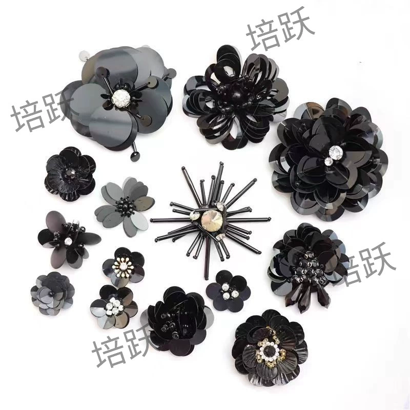 Черная бисерная ткань ручной работы