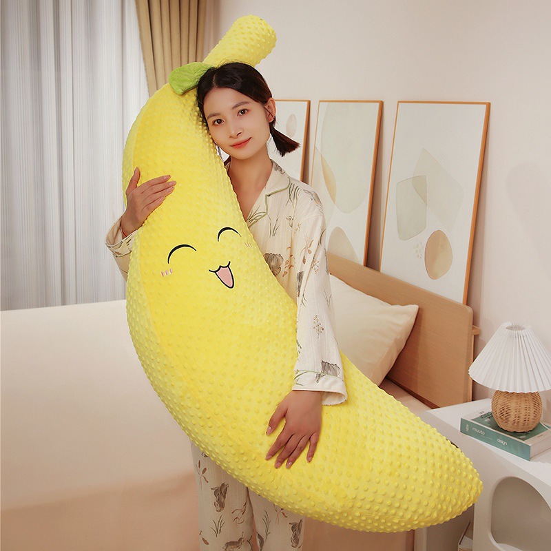 Caricatura encantadora almohada de banano largo frijoles frijoles pillo jugando muñecas de denim niñas almohada de cama