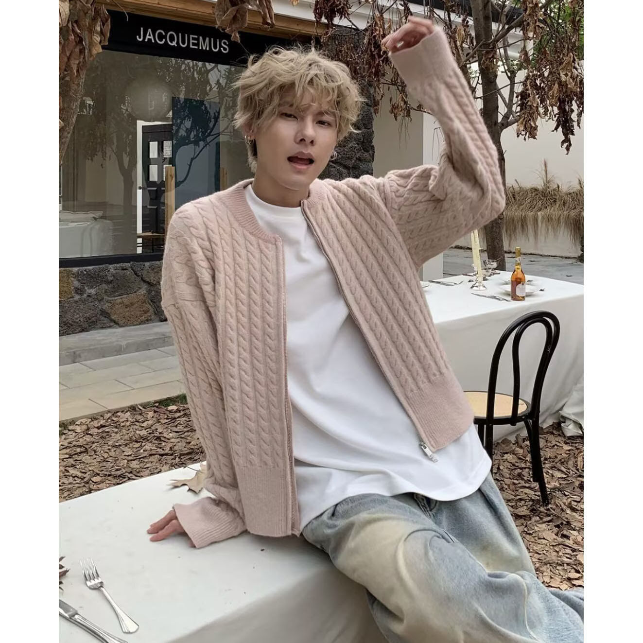 Explosiones transfronterizas de tamaño europeo suéter de jersey de gran tamaño hombre cardigan chaqueta corta de fábrica de rayas de torsión al por mayor