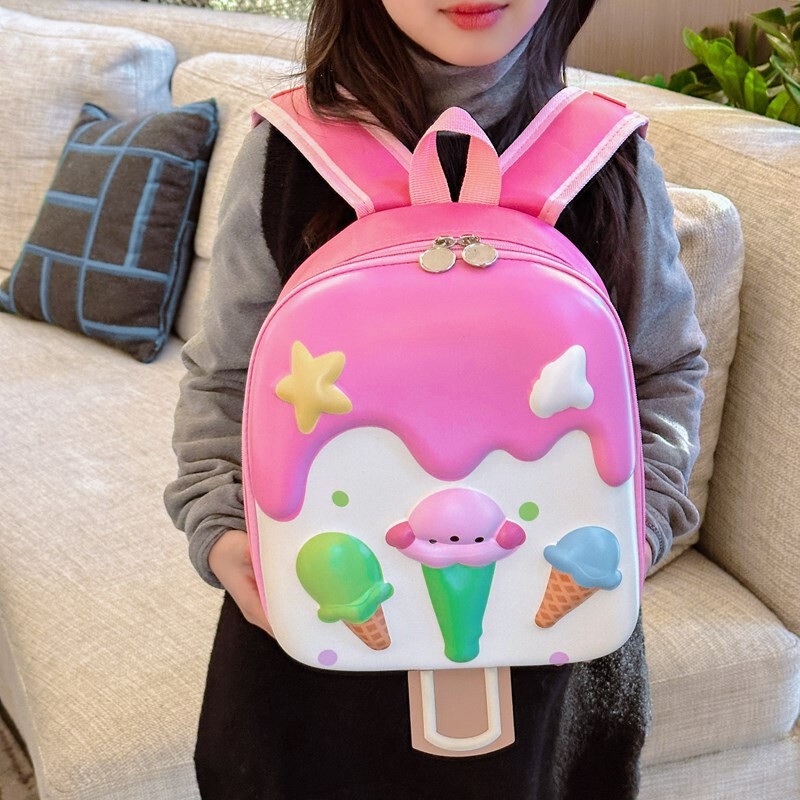 新款儿童书包可爱幼儿园小孩卡通雪糕蛋壳双肩包宝宝外出轻便背包|undefined