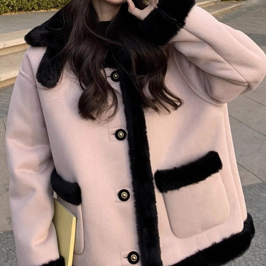 皮毛小香风一体冬季羊羔毛2025毛绒外套新款加厚秋冬小个子短棉服