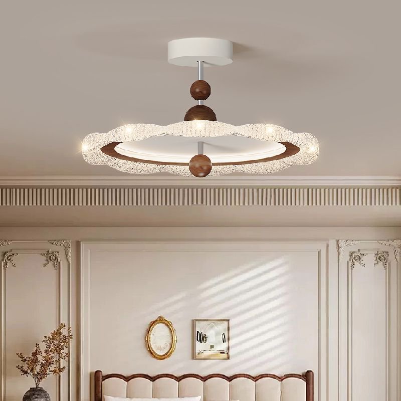 Lámpara de dormitorio de estilo antiguo francés, madera, dormitorio principal, protección ocular de viento crema, luz de comedor de espectro completo, luz de techo de ventilador