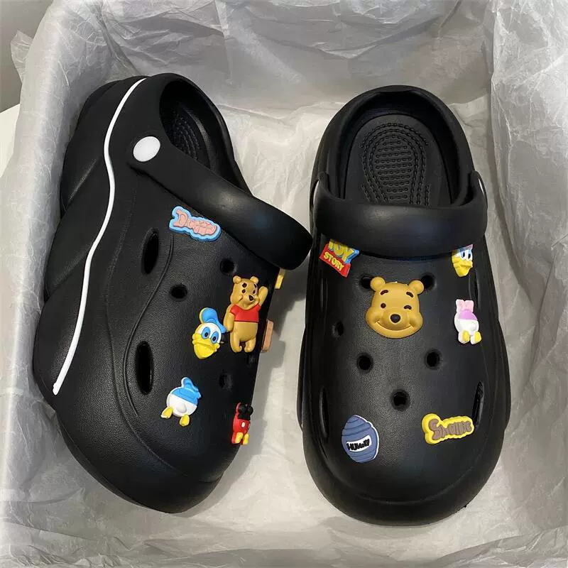 Платформенные сабо в стиле Crocs, съёмные мультяшные украшения, ультра‑мягкие, противоскользящие, с подъёмом (жен.)