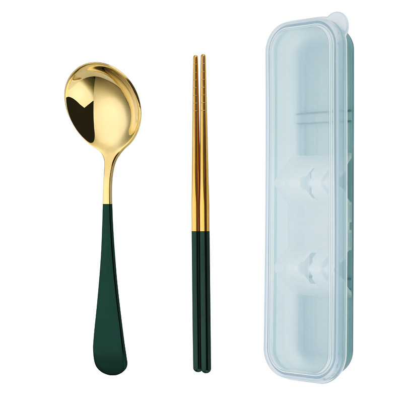 304 vajilla de acero inoxidable Red cuchara roja palillos traje portátil estudiante creativo vajilla de dos piezas logotipo imprimible