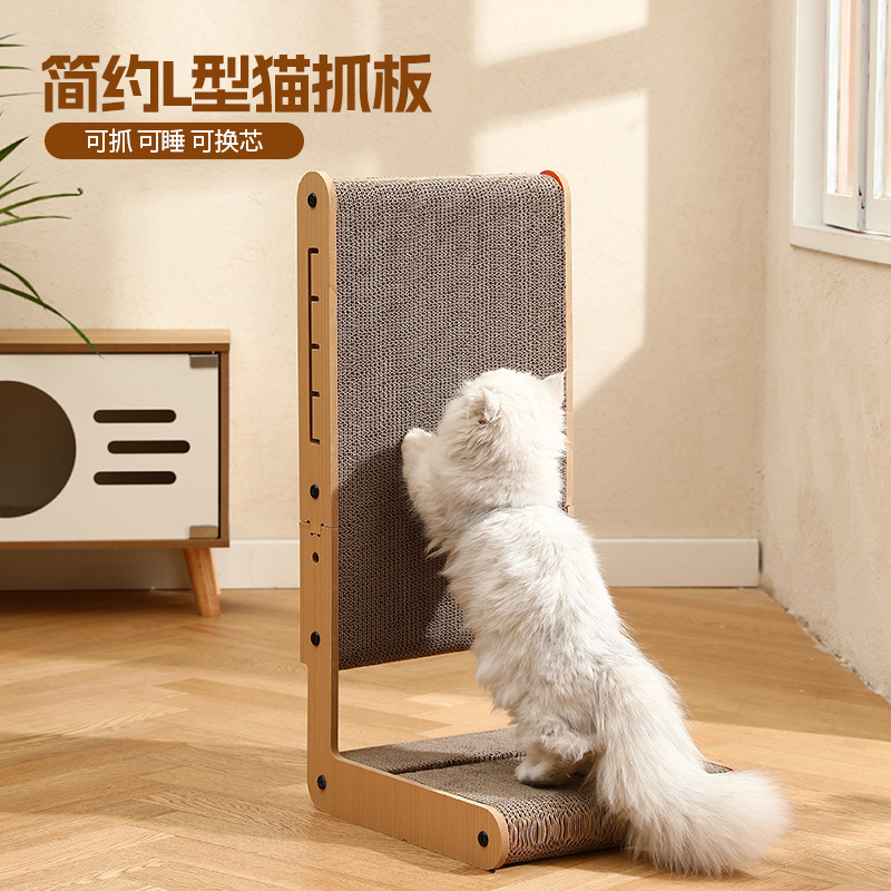 Gato de juguete de tipo L gato tablero del rasguño vertical resistente al desgaste no-chip gato nido integrado resistente a los arañazos gran papel corrugado gato garra tablero