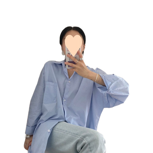 Women's Collared Shirt 2025 Early Autumn Fashion Trendy Versatile Loose Korean Style Outerwear Long-Sleeve Blue Collared Shirt Top