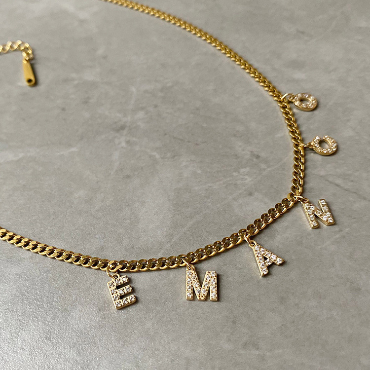 Titanium Steel Material Letter Pattern Titanium Steel Simple Style Shiny Plating Inlay Letter Pendant Necklace
