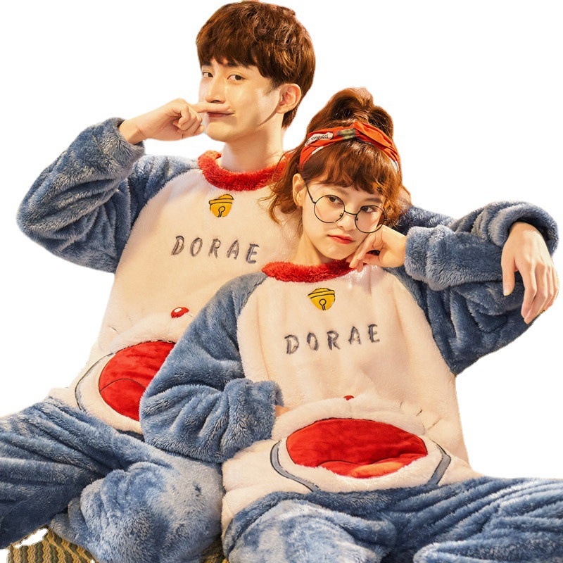 Invierno coral polar pareja pijamas de las mujeres lindo de dibujos animados engrosada franela caliente de los hombres ropa para el hogar traje Generación de pelo