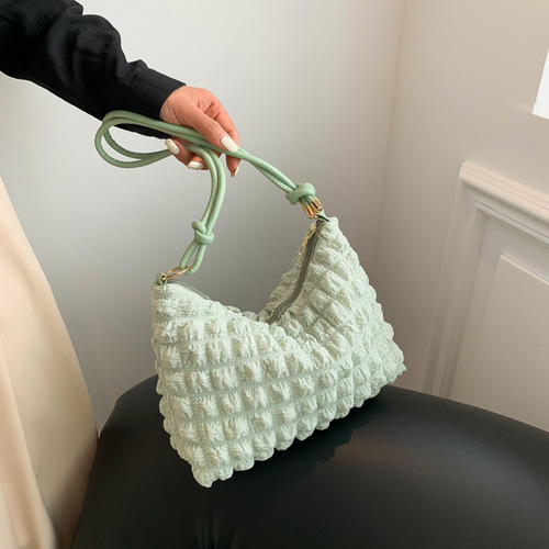 Women's simple temperament, gentle pleated armpit bag, women's  spring and summer new style single shoulder crossbody bag, small square bag