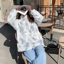 （北极绒）2024新款外套女潮秋冬加绒加厚宽松毛茸茸仿皮草棉服