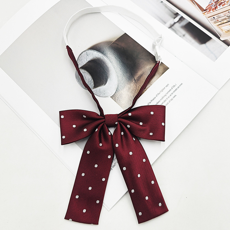 Chicas con lunares pequeños, cuello de mango largo, basin jk pajarita, Japón y Corea del Sur, arco casual, color sólido, fabricante, spot al por mayor