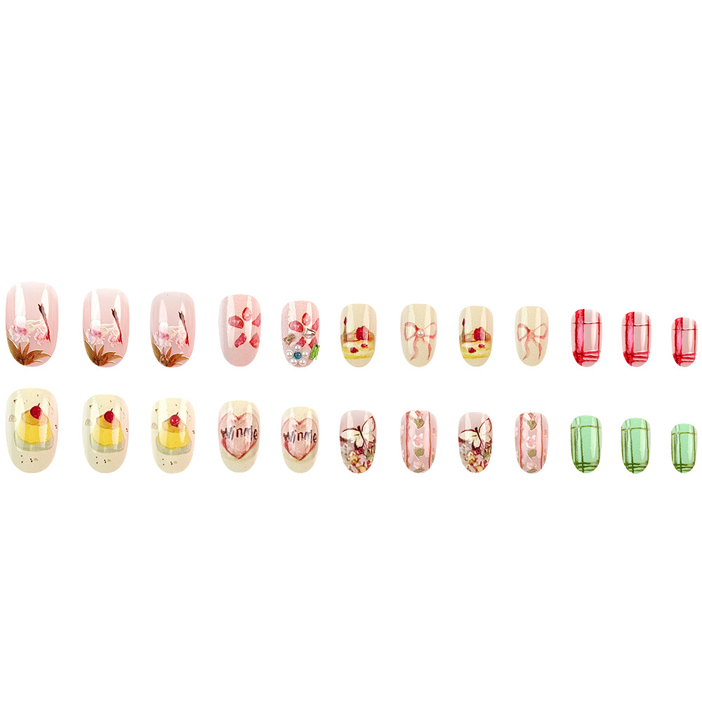 Uña de vestir, pastel dulce, pestañas de uñas fototerapéuticas, 24 pestañas de uñas de mariposa hechas a mano image 6