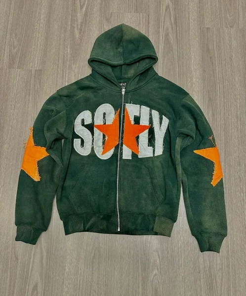 Green long sweatshirt, with embroidery