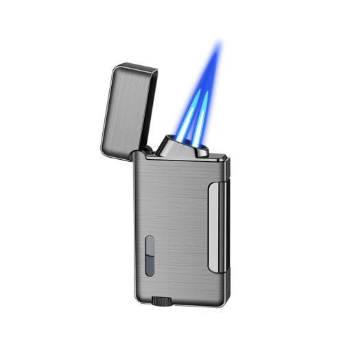 Creative dual flame lighter, windproof blue flame, inflatable lighter, portable, customizable, trending among influencers and hot-selling