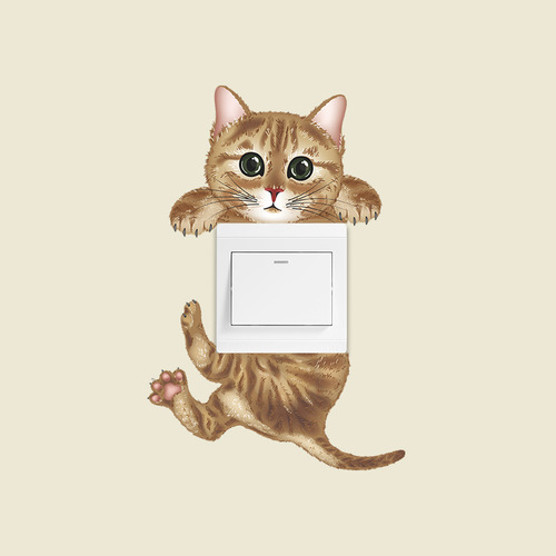 KG245-KG251 Cartoon painted cute cat bird switch sticker home decoration random wall sticker self-adhesive
