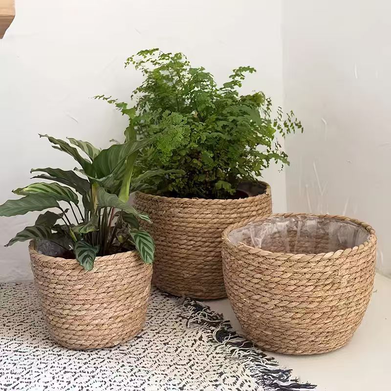 Fabricantes transfronterizos al por mayor de tela de caña tejida canasta de flores maceta de gran boca decoración doméstica maceta de plantas suculentas interiores