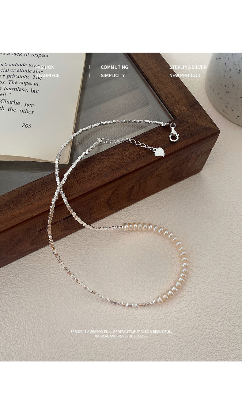 Sterling Silver Elegant Simple Style Beaded Pearl Geometric Necklace display picture 1