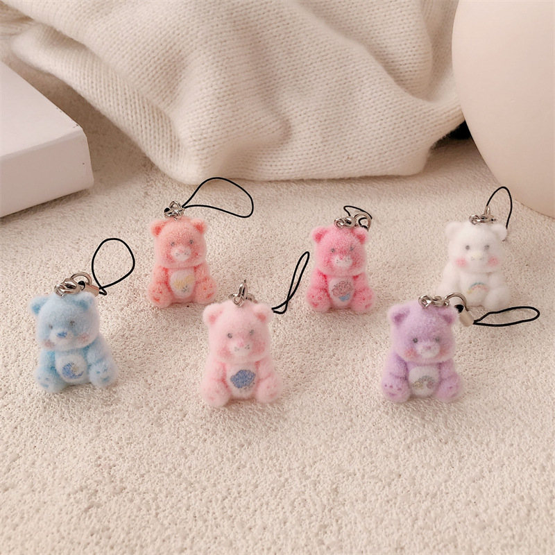 Colgante de oso de dibujos animados tridimensional flocado, cordón de niña linda, bolso de estudiante de felpa, colgante de bolso, colgante de teléfono móvil