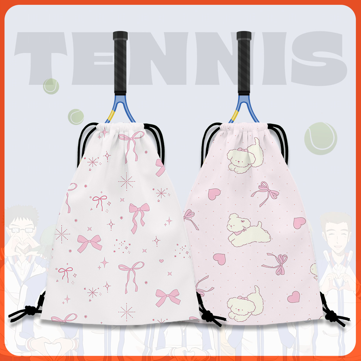Bow Tennis Bag New Fashion Student Portable Tennis Storage Bag Ins Printed Outdoor Sports Backpack