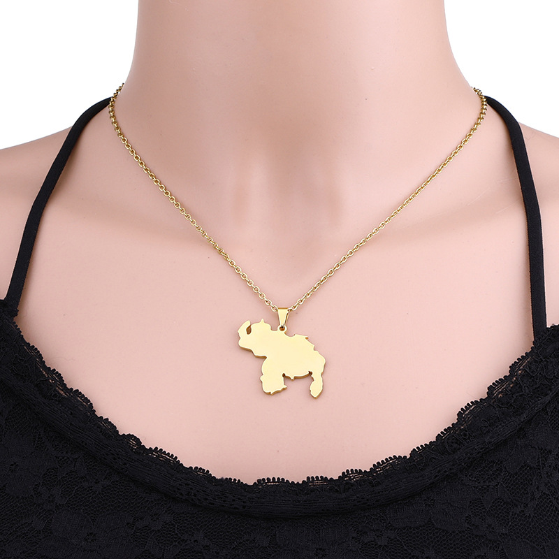 201 Stainless Steel Pendant Material Pendant Necklace Classification 304 Stainless Steel Chain Material cable chain Chain Type 1 Piece Quantity Simple Style Map Titanium Steel Unisex Pendant Necklace
