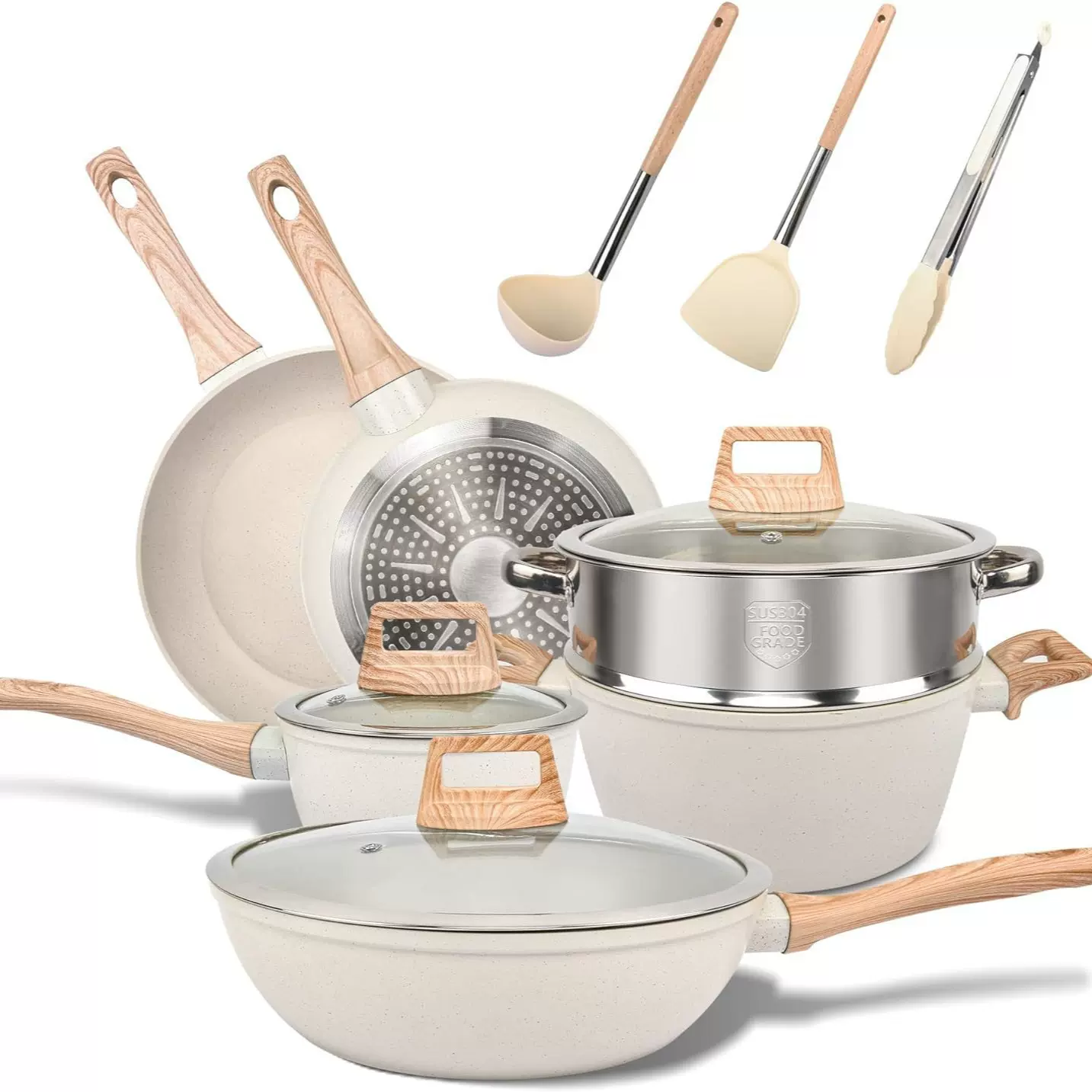 花岗岩12件套锅具套装不粘锅套锅全套家用平底锅煎炒汤锅卡罗特