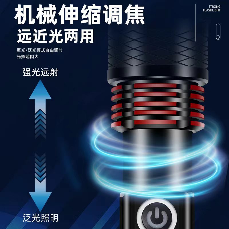 Cross-border new white laser flashlight strong light outdoor charging telescopic focus aluminum alloy flashlight wholesale